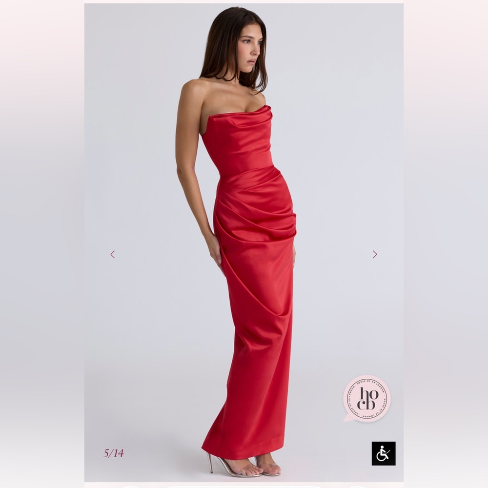 House of CB - ADRIENNE Scarlet Satin Strapless Gown - Small - Picture 11 of 14